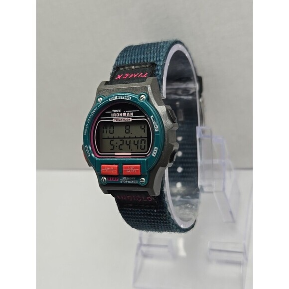 Timex Ironman Triathlon 8 Lap Indiglo 100M Digital Watch New Battery Nylon Strap - Picture 3 of 10